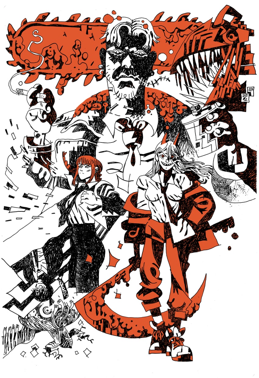 makima, power, denji, hayakawa aki, kishibe, and 1 more (chainsaw man) drawn by vor_bokor