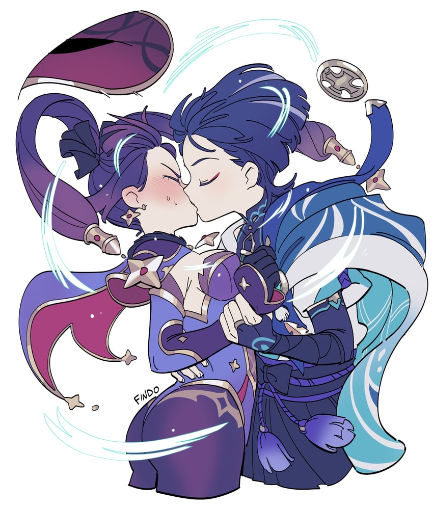 scaramouche, wanderer, and mona (genshin impact) drawn by findoworld