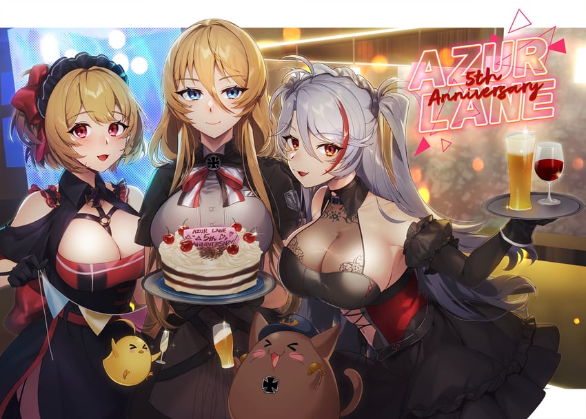 manjuu, prinz eugen, bismarck, meowfficer, and leipzig (azur lane) drawn by maitei_roppa