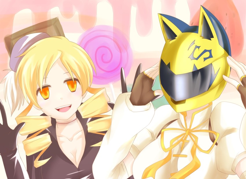 tomoe mami and celty sturluson (mahou shoujo madoka magica and 1 more) drawn by murasaki_gin'ya