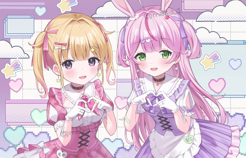 mochizuki nako and yumehoshi moka (indie virtual youtuber) drawn by meibi_1