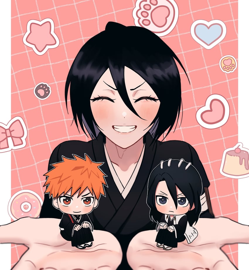 kuchiki rukia, kurosaki ichigo, and kuchiki byakuya (bleach) drawn by gwao_(_ul_13)