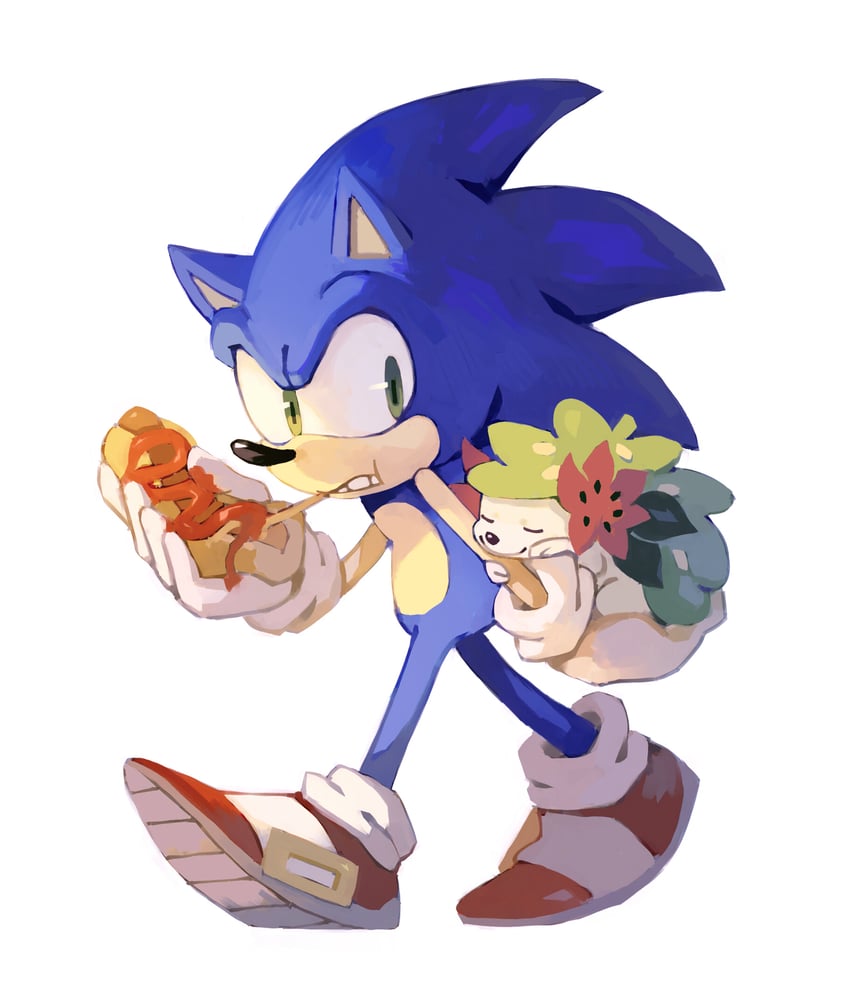 sonic the hedgehog and shaymin (pokemon and 1 more) drawn by bluekomadori