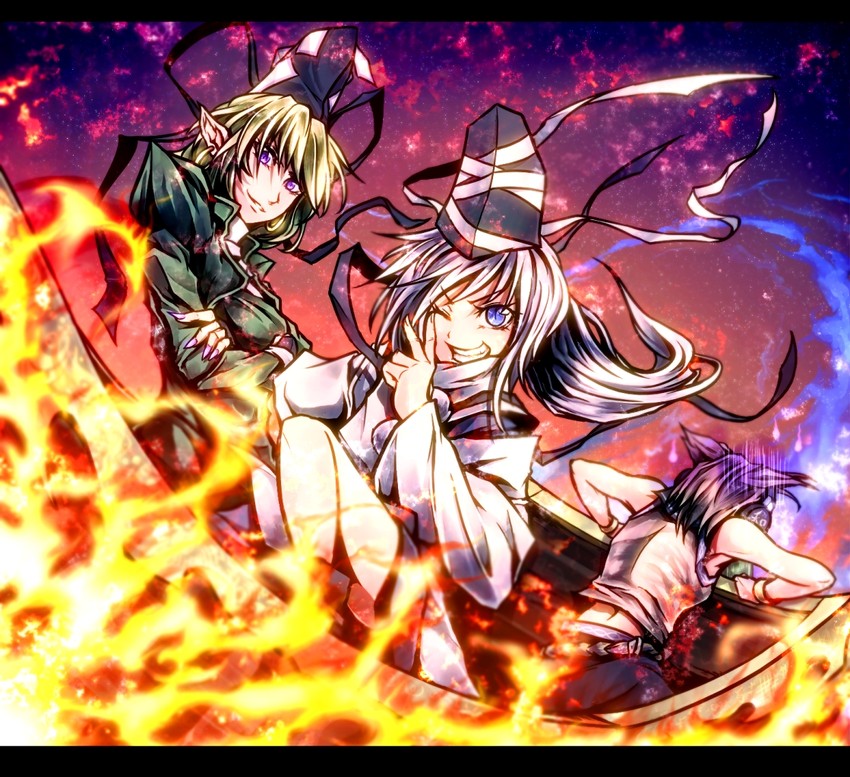 toyosatomimi no miko, mononobe no futo, and soga no tojiko (touhou) drawn by ryuuichi_(f_dragon)