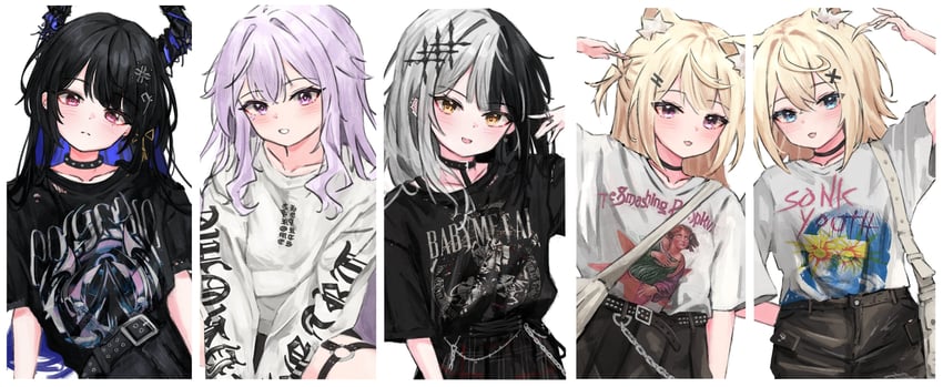 shiori novella, nerissa ravencroft, fuwawa abyssgard, mococo abyssgard, and koseki bijou (hololive and 5 more) drawn by akarinnndesu