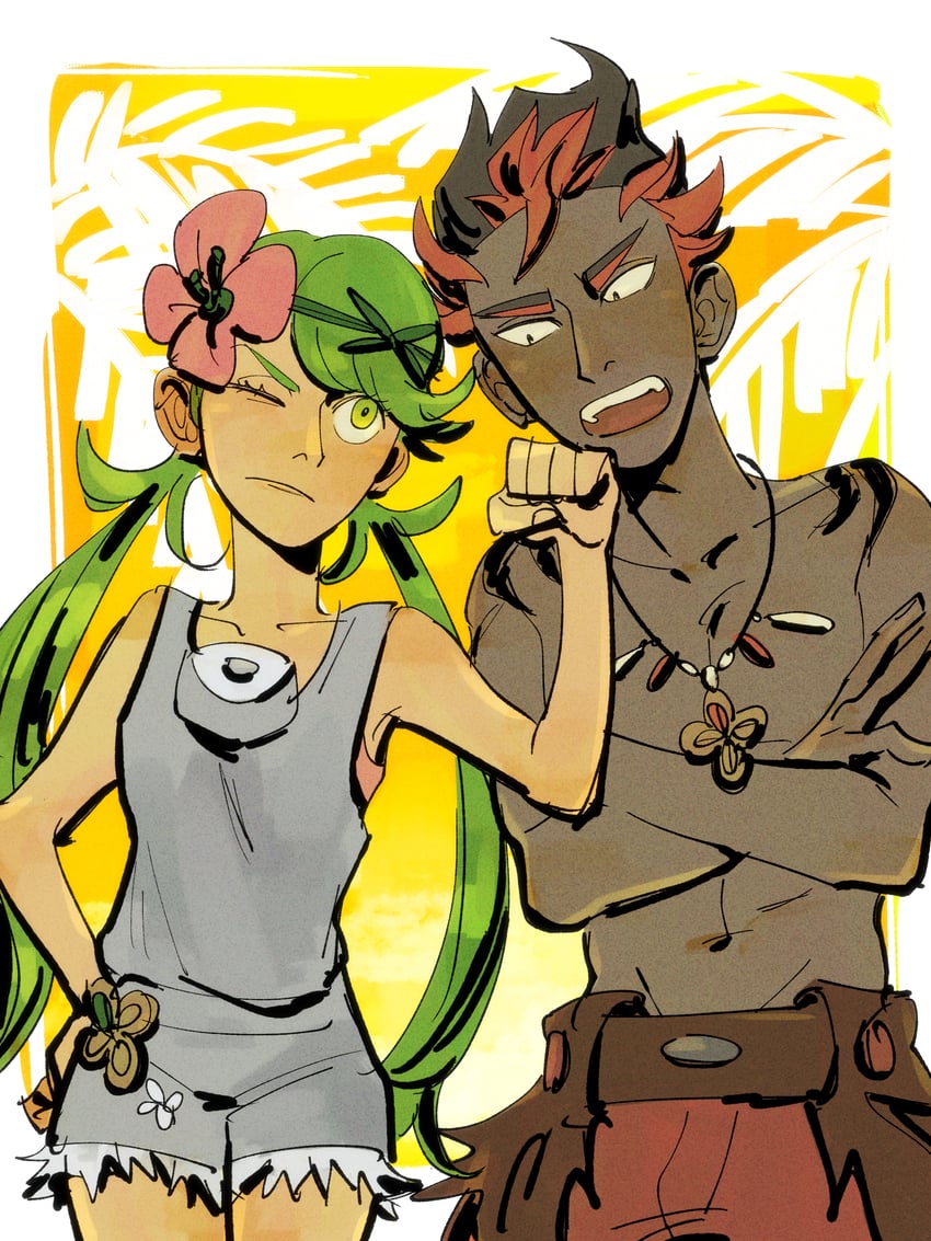 mallow and kiawe (pokemon and 1 more) drawn by dnbsan