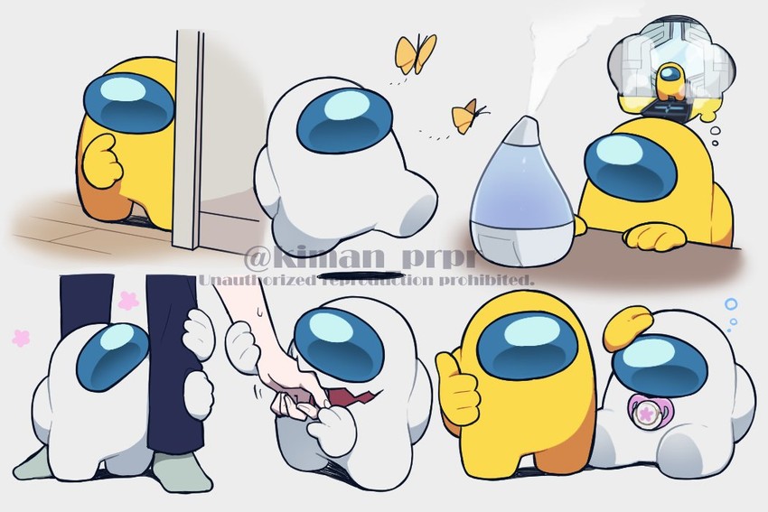 crewmate, yellow, white, impostor, and they (original and 1 more) drawn by kiman