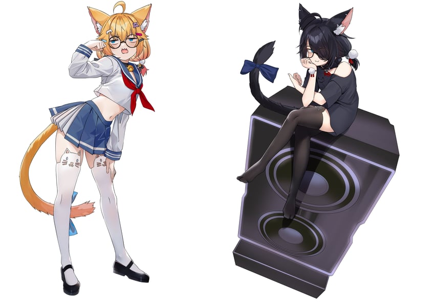 minikomew and luna (indie virtual youtuber) drawn by jun_project
