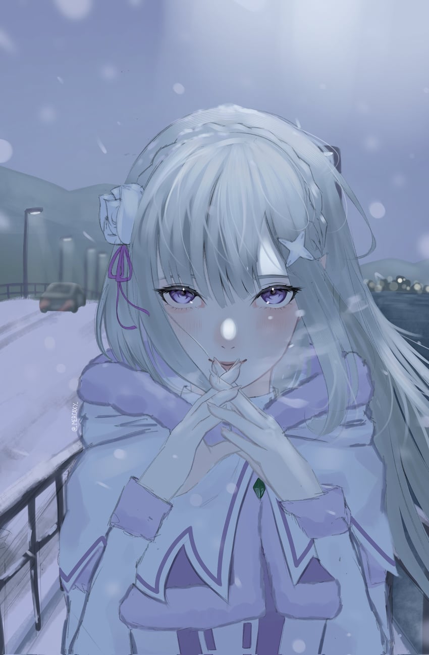 emilia (re:zero kara hajimeru isekai seikatsu) drawn by mercaxy