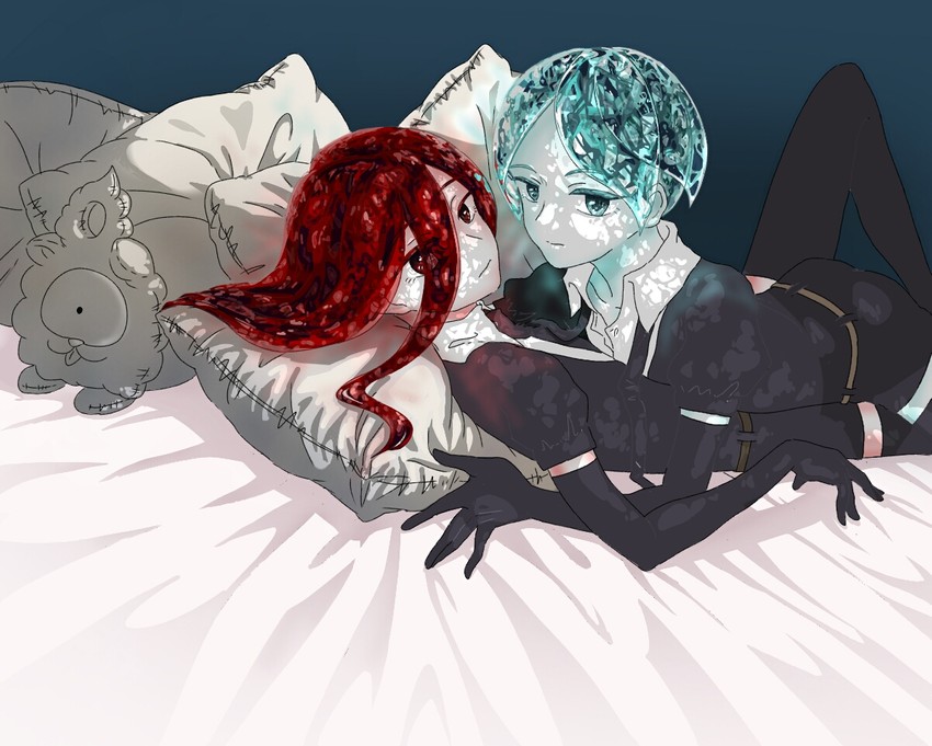 phosphophyllite and cinnabar (houseki no kuni) drawn by ishii_(wami5285)