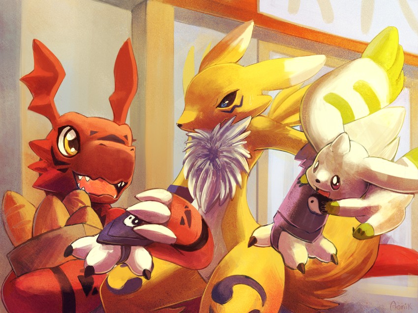renamon, terriermon, and guilmon (digimon and 1 more) drawn by aonik