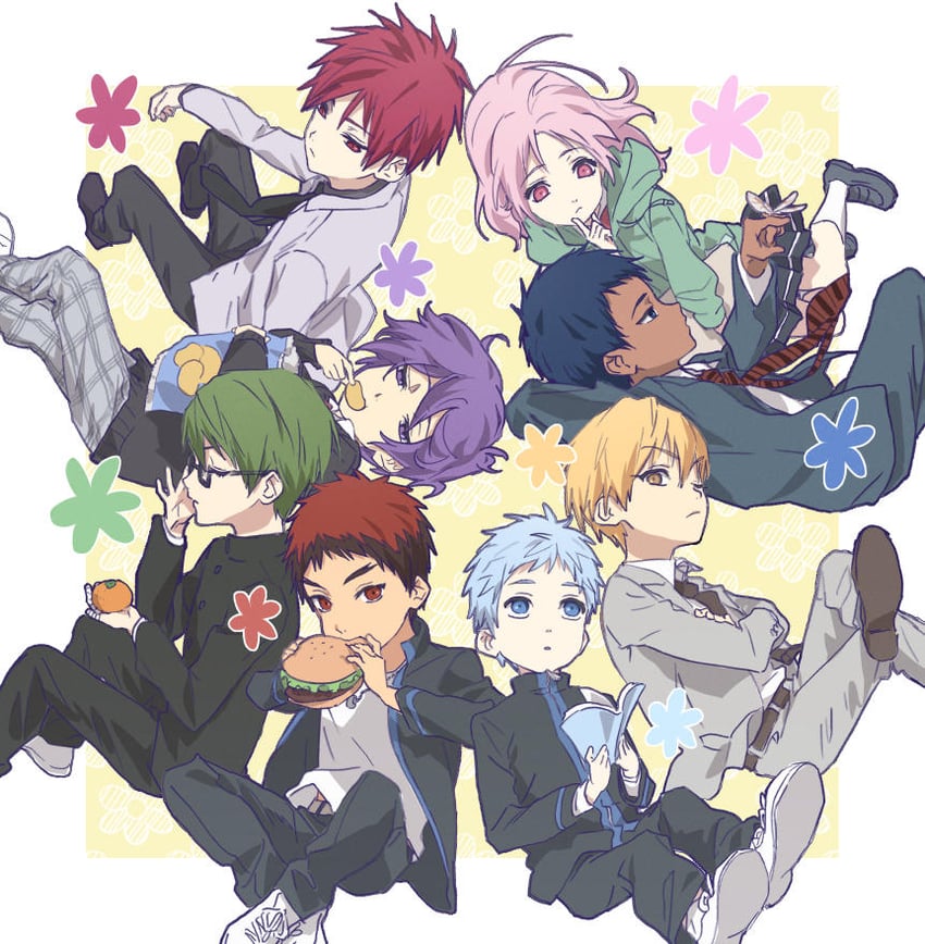 kuroko tetsuya, aomine daiki, kise ryouta, kagami taiga, akashi seijuurou, and 3 more (kuroko no basuke) drawn by tt_am618