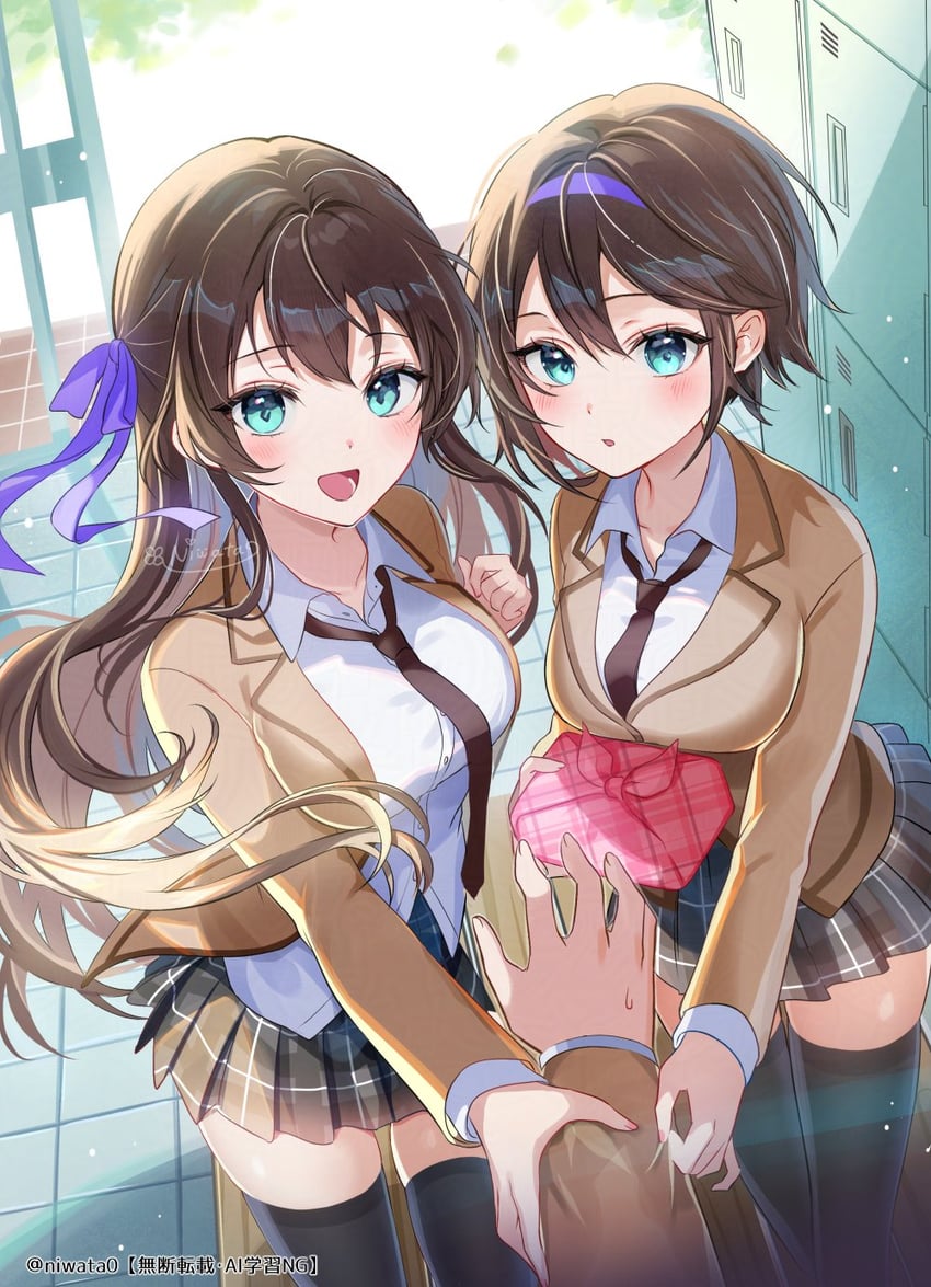 tsurugi riona, tsurugi reona, and yagami ryouya drawn by niwata0
