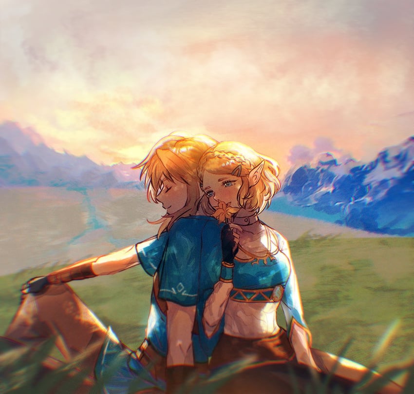 link and princess zelda (the legend of zelda and 1 more) drawn by sera_(serappi)