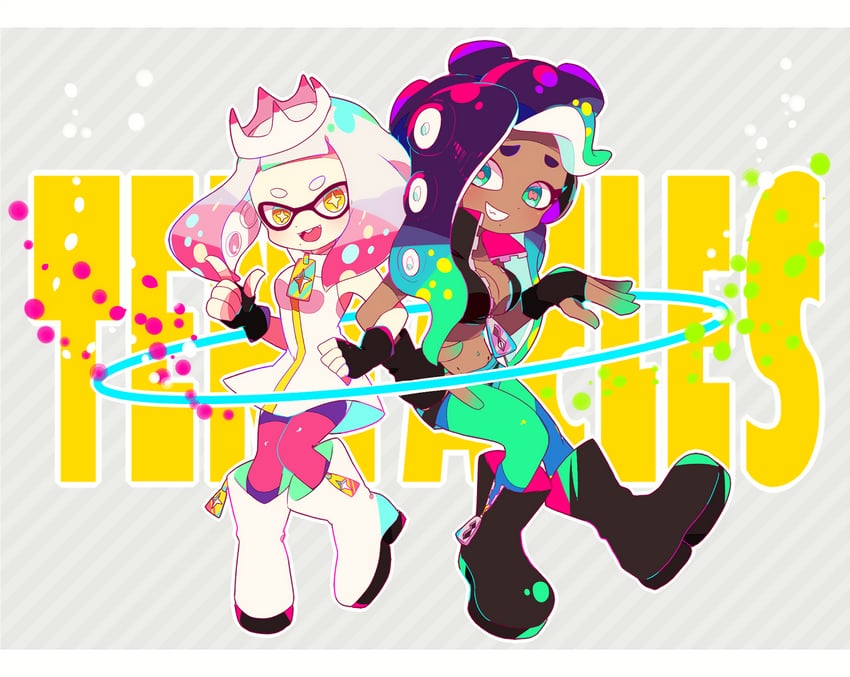 marina and pearl (splatoon and 1 more) drawn by whitedays