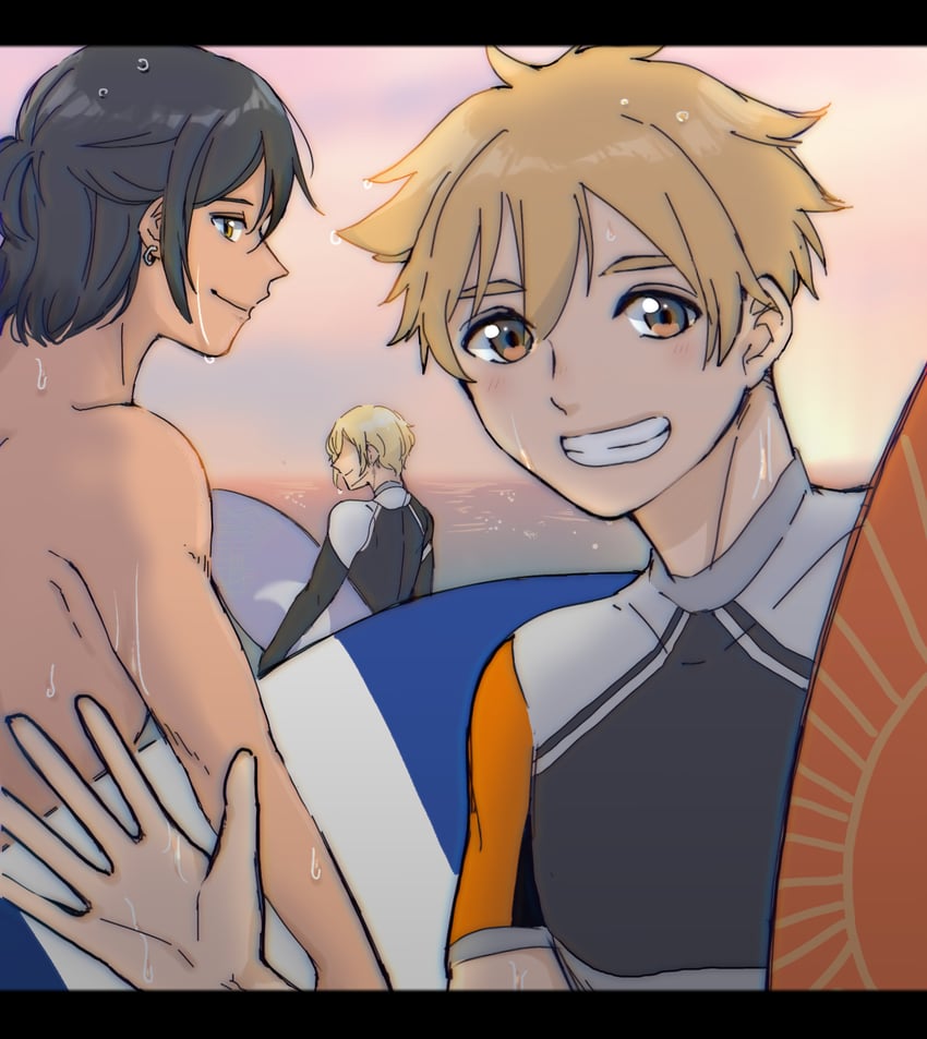 akitsuki shou, tanaka nalu, and hinaoka masaki (wave!! surfing yappe!!) drawn by reko_(user_gzwg3227)