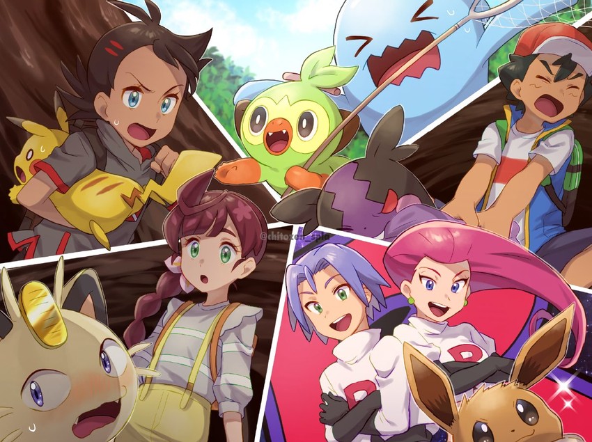 pikachu, ash ketchum, eevee, morpeko, jessie, and 6 more (pokemon and 1 more) drawn by chitozen_(pri_zen)