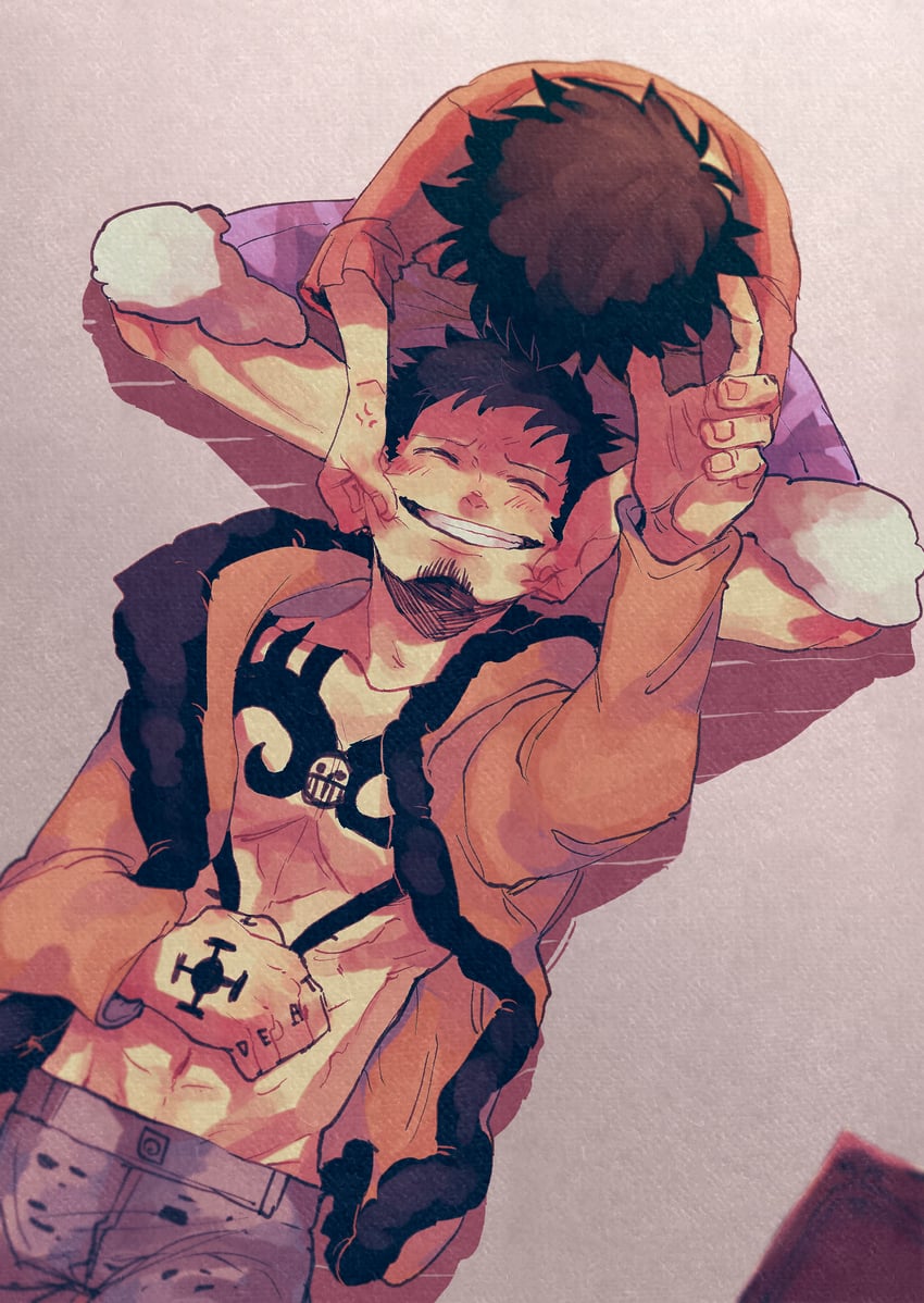 monkey d. luffy and trafalgar law (one piece and 1 more) drawn by purana7878