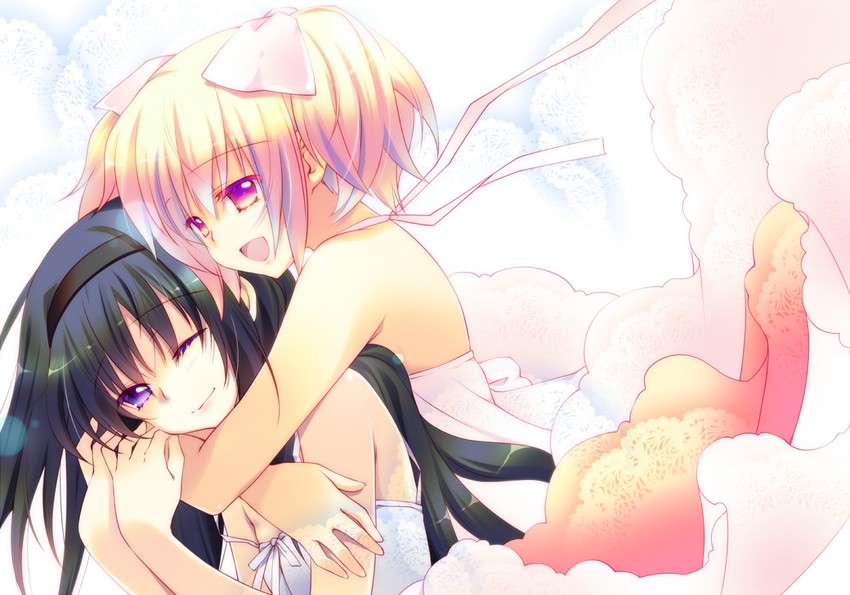 akemi homura and kaname madoka (mahou shoujo madoka magica) drawn by tama_two_(fukuya)