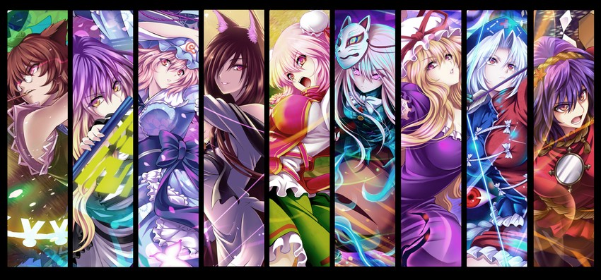 yakumo yukari, saigyouji yuyuko, hijiri byakuren, yasaka kanako, yagokoro eirin, and 4 more (touhou) drawn by hijikawa_arashi