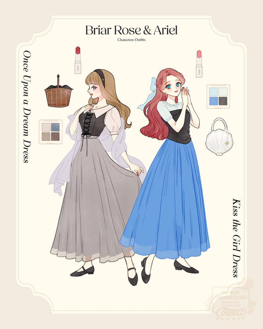 ariel and aurora (the little mermaid and 2 more) drawn by meecosme