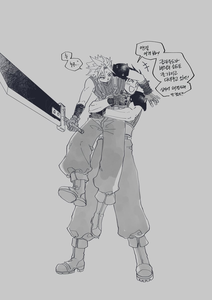 cloud strife and zack fair (final fantasy and 3 more) drawn by nul