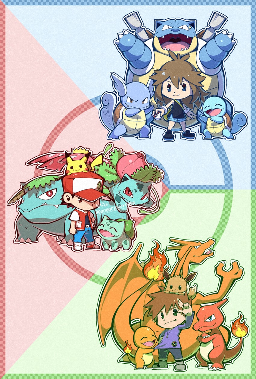 pikachu, red, eevee, blue oak, charizard, and 9 more (pokemon and 2 more) drawn by 04sora40