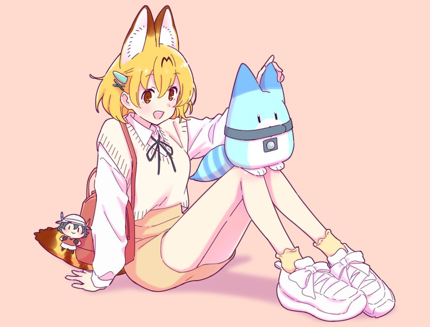serval, kaban, and lucky beast (kemono friends) drawn by mochodesu