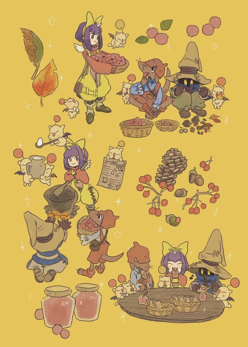 moogle, black mage, vivi ornitier, eiko carol, and puck (final fantasy and 1 more) drawn by soraoyogusakana