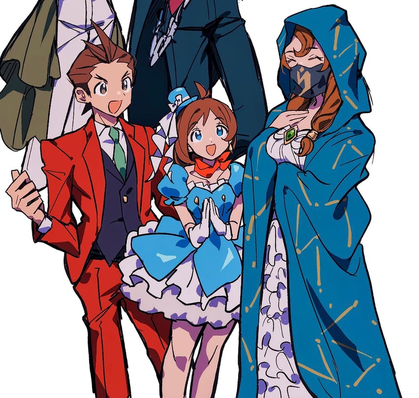 apollo justice, trucy wright, klavier gavin, ema skye, and lamiroir (ace attorney and 1 more) drawn by grgrton