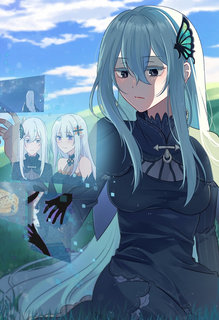 natsuki subaru, echidna, and satella (re:zero kara hajimeru isekai seikatsu) drawn by mororo1357