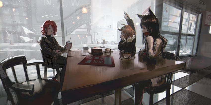 texas, exusiai, sora, and croissant (arknights) drawn by lemtun