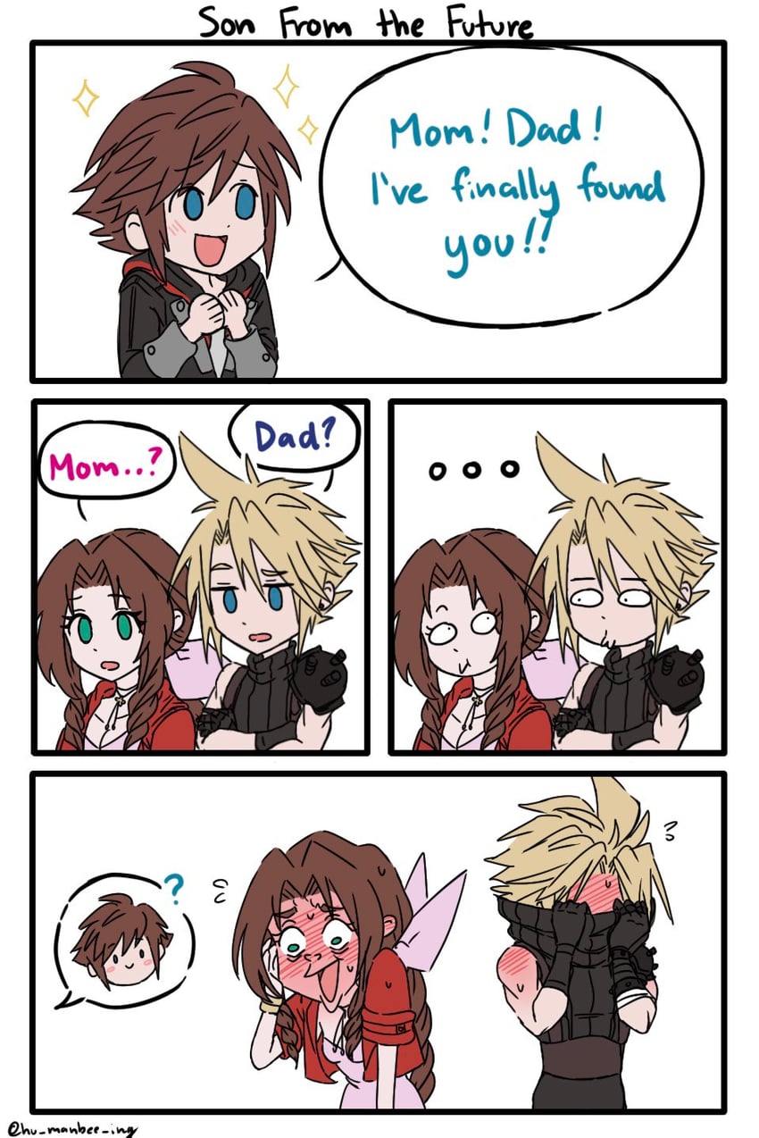 cloud strife, aerith gainsborough, and sora (final fantasy and 4 more) drawn by hu_manbee_ing