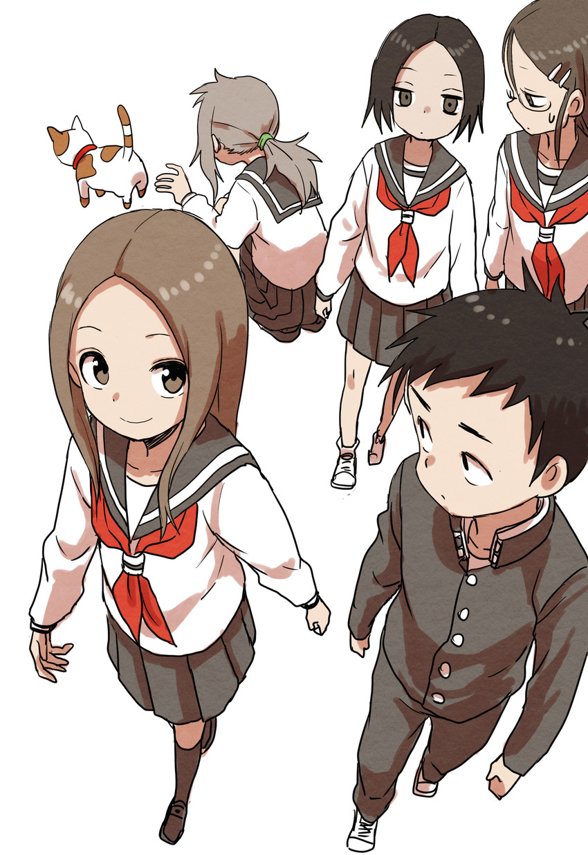 takagi-san, nishikata, hibino mina, tenkawa yukari, and tsukimoto sanae (karakai jouzu no takagi-san) drawn by yamamoto_souichirou