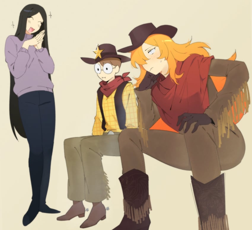 tiger, nerd, and olga (nerd and jock) drawn by firemauer