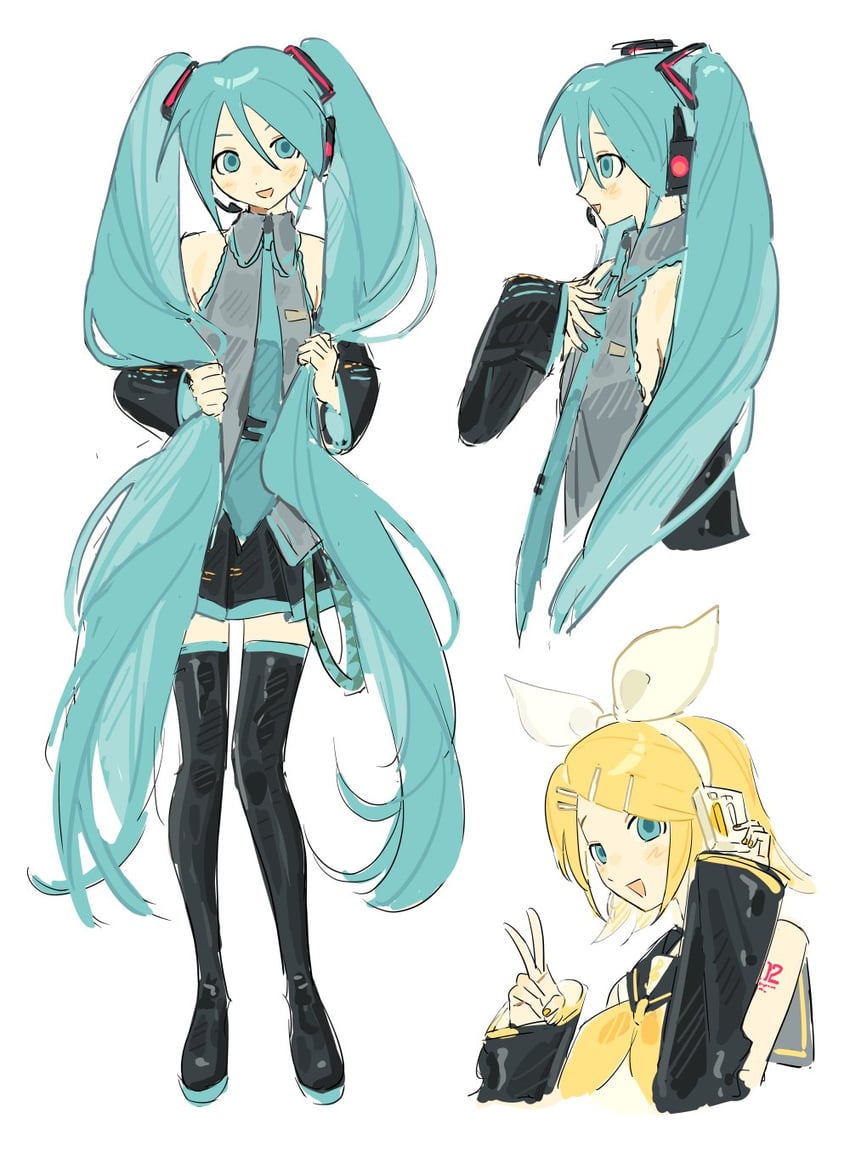 hatsune miku and kagamine rin (vocaloid) drawn by mota_(motaberrie)