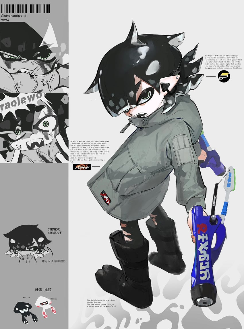 inkling player character and inkling boy (splatoon) drawn by chenpeipeii