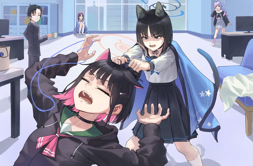 sensei, kazusa, kikyou, reisa, and yukari (blue archive and 1 more) drawn by ksksksa