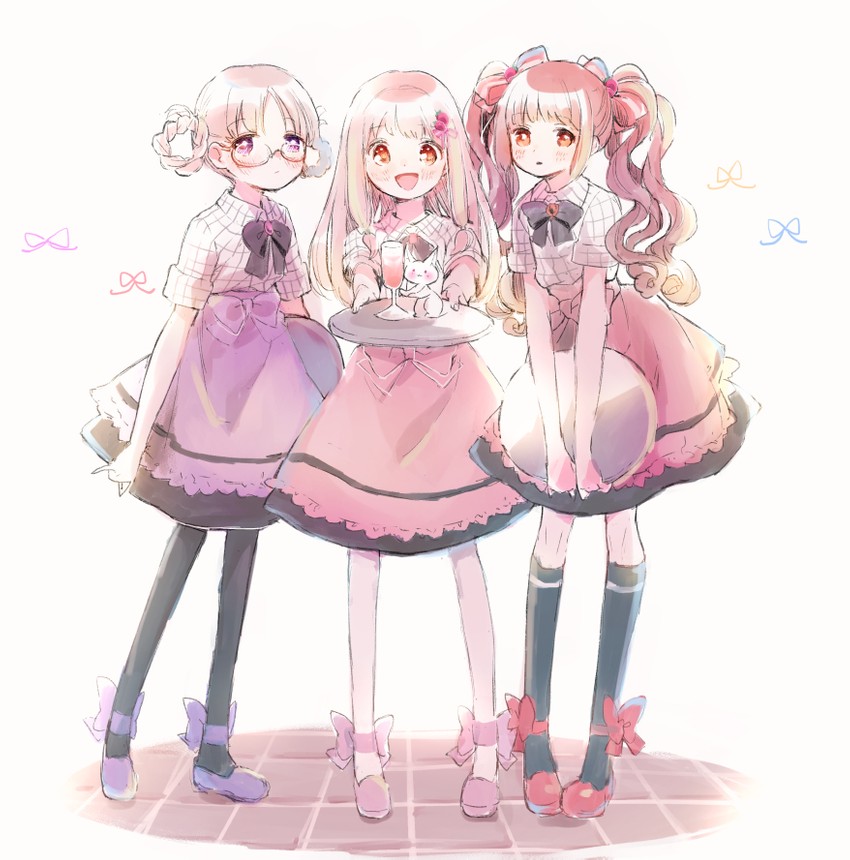 tamaki ui, satomi touka, hiiragi nemu, and small kyubey (mahou shoujo madoka magica and 1 more) drawn by ranan