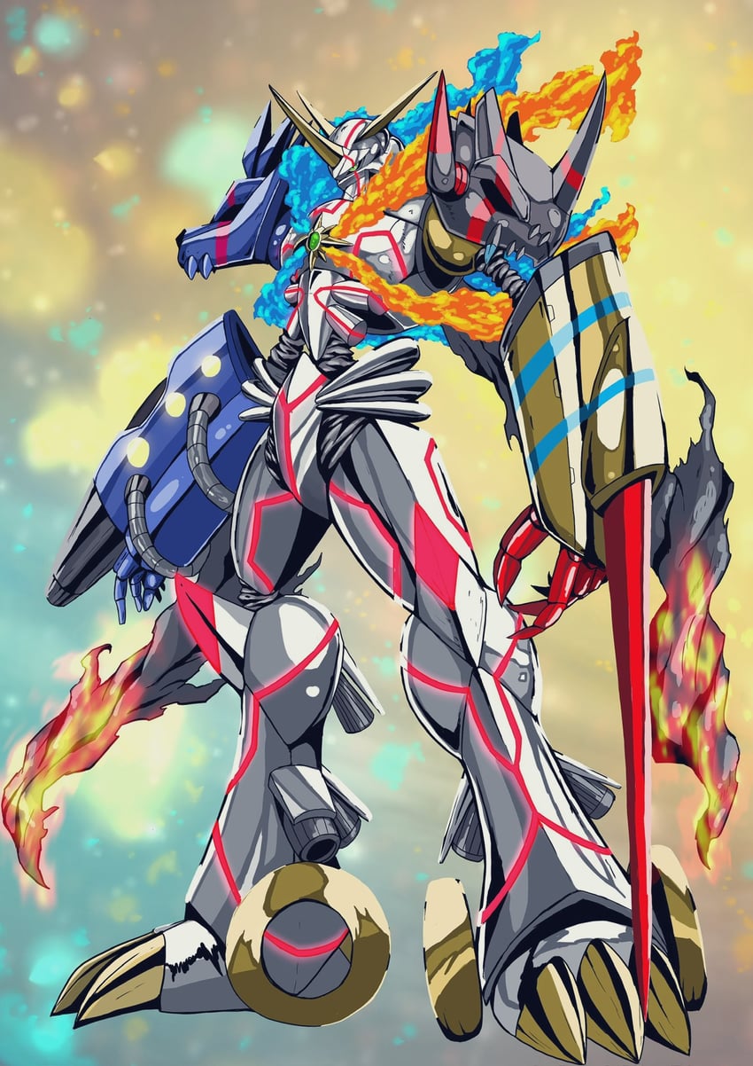 omegamon, agumon -yuki no kizuna-, and gabumon -yujo no kizuna- (digimon and 1 more) drawn by sawa_d
