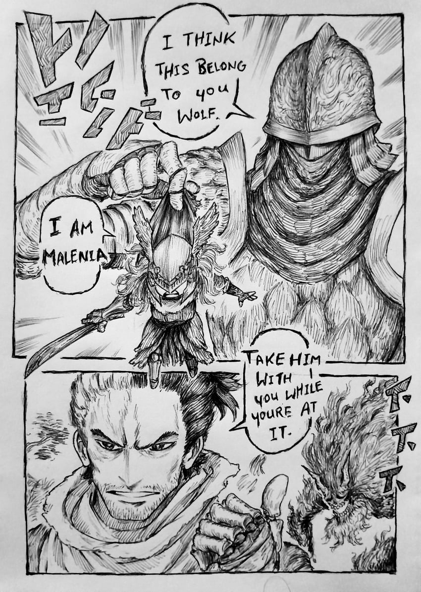 malenia blade of miquella, tarnished, sekiro, and demon of hatred (elden ring and 1 more) drawn by chronozbergh
