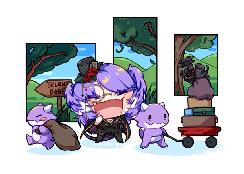 selen tatsuki, ember, and dragoon (nijisanji and 1 more) drawn by cm_(sewotowin)