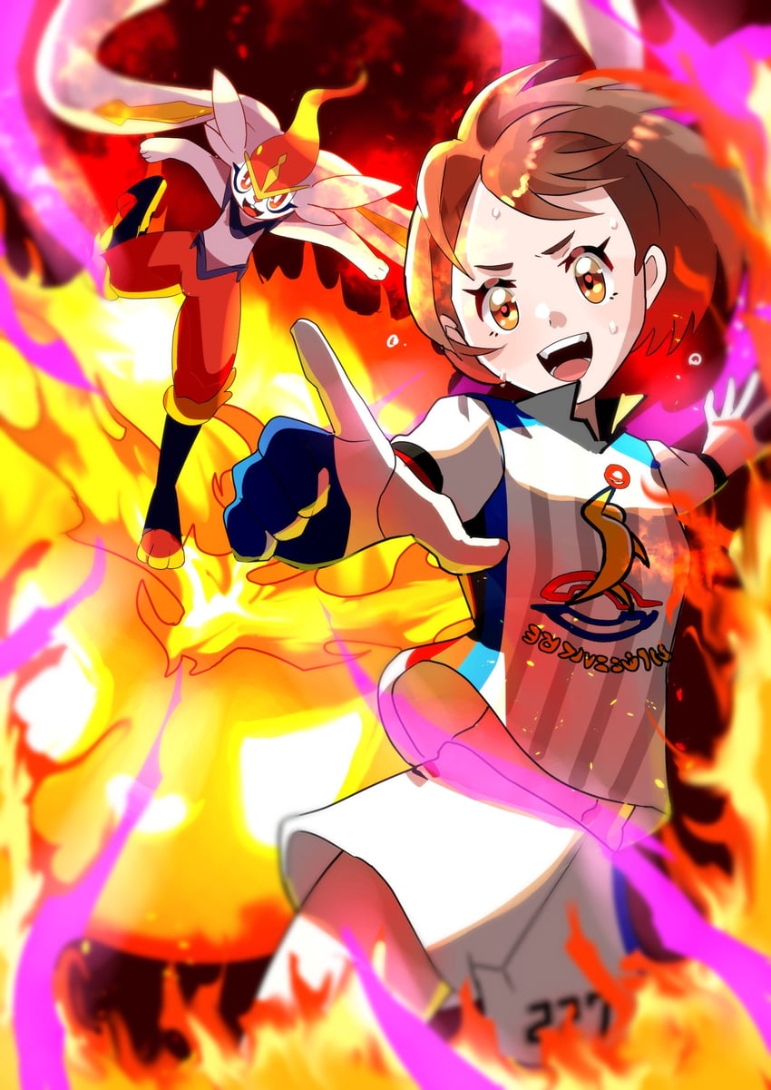 gloria, cinderace, and gigantamax cinderace (pokemon and 1 more) drawn by akisame_kanon