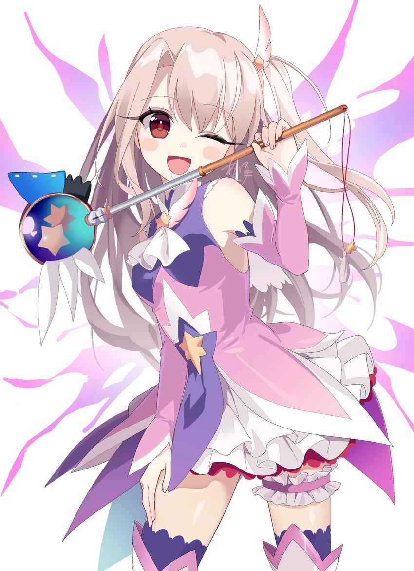 illyasviel von einzbern, prisma illya, magical ruby, and magical sapphire (fate and 1 more) drawn by akaneko016