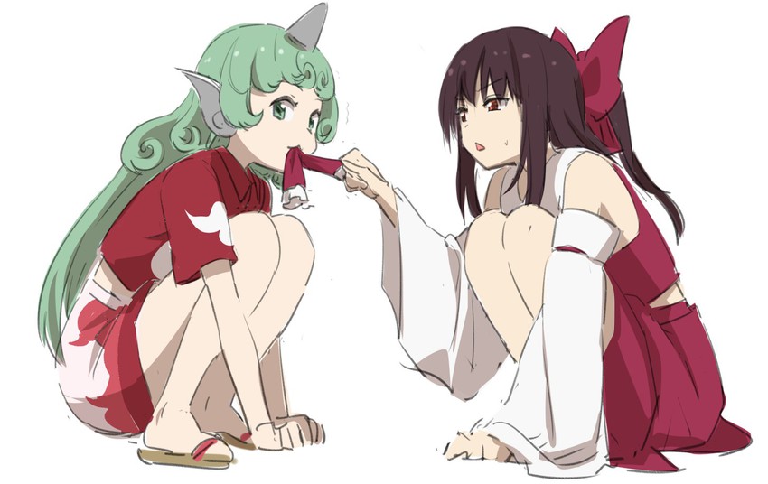 hakurei reimu and komano aunn (touhou) drawn by leon_(mikiri_hassha)