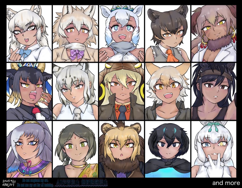 coyote, superb bird-of-paradise, king cobra, brown thoroughbred, tsukuyomi shinshi, and 10 more (kemono friends and 2 more) drawn by saja_(166j357)