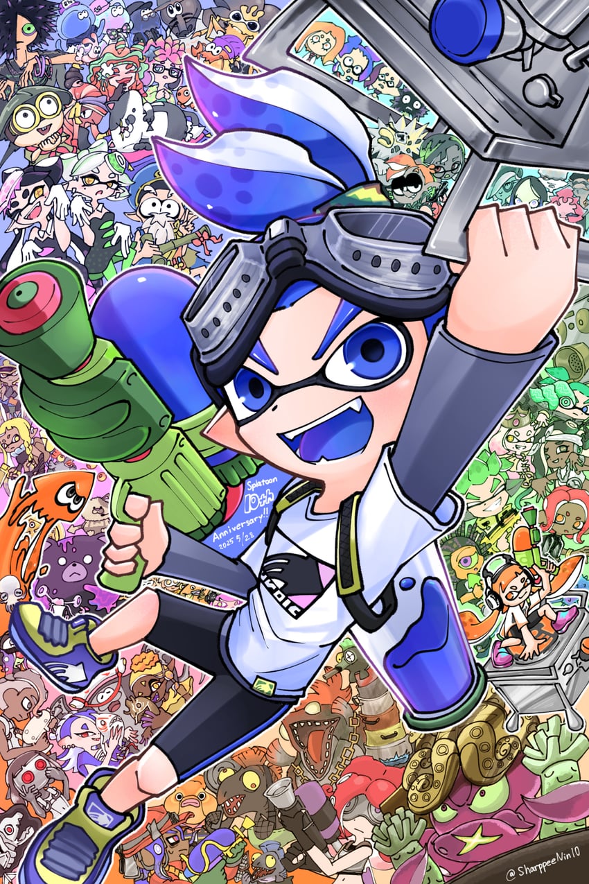 inkling player character, inkling girl, octoling player character, callie, marie, and 57 more (splatoon and 4 more) drawn by sharp_pen_(yyss8885)