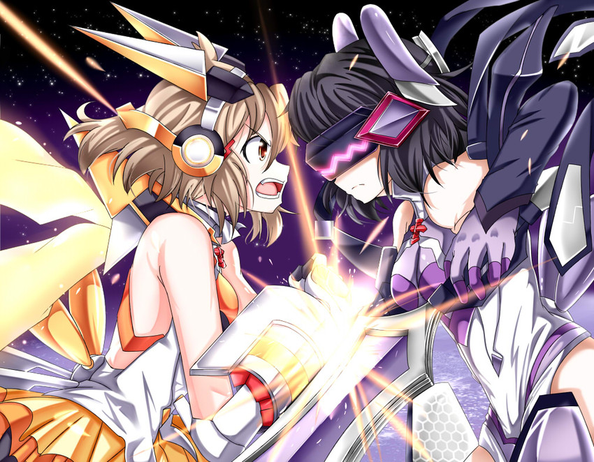 tachibana hibiki and kohinata miku (senki zesshou symphogear) drawn by mad_(hazukiken)