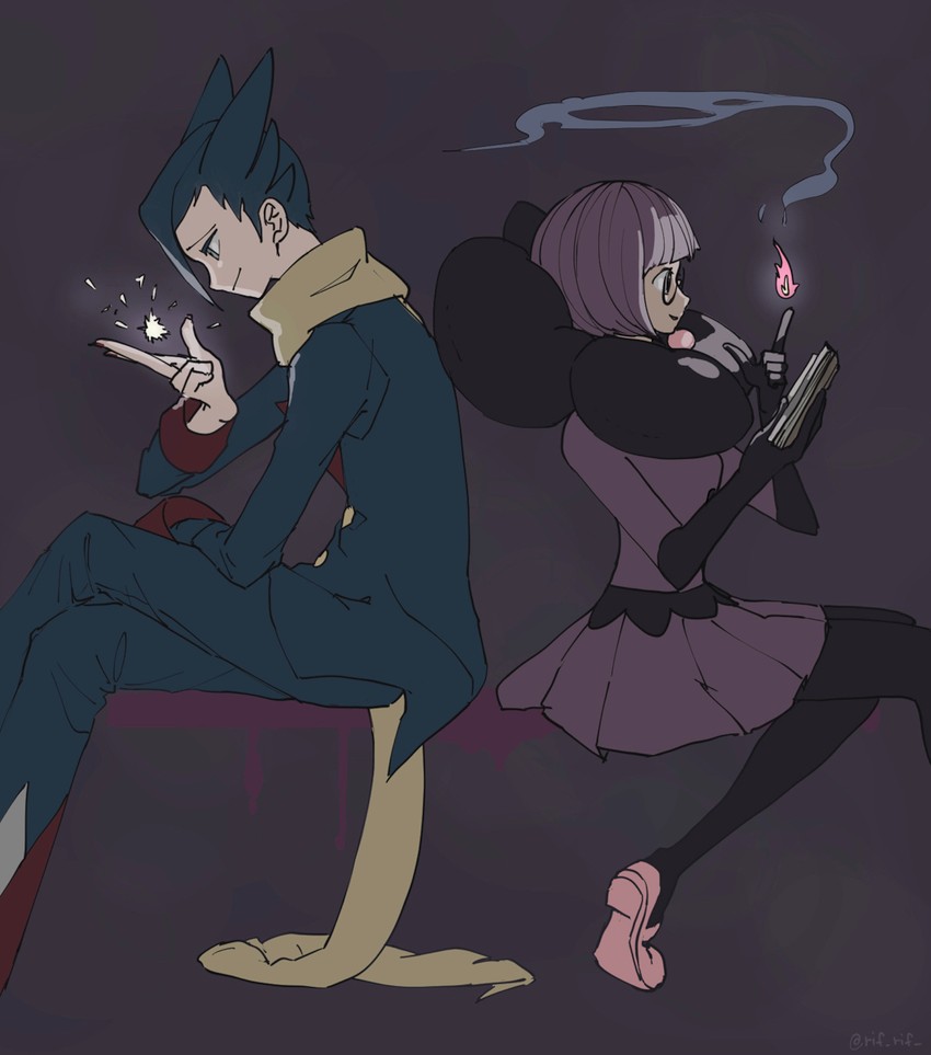 grimsley and shauntal (pokemon and 1 more) drawn by rifu_(hunihuni1130)