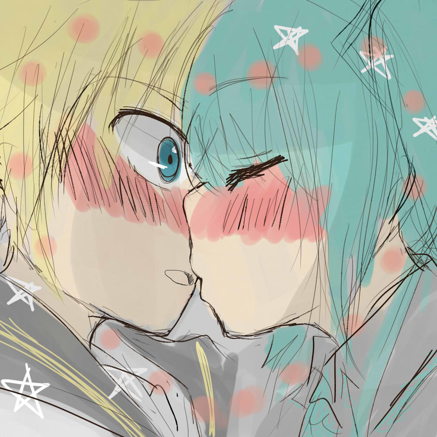 hatsune miku and kagamine len (vocaloid) drawn by april_(aprilmayu)
